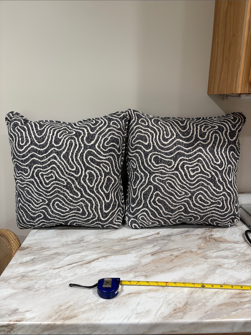 19” Decorative Black and White Patterned Throw Pillow Pair - Brand Unspecified